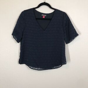 Vince Camuto Women's Blue Mosaic Seas Blouse Size XS Short Sleeve V Neck Top